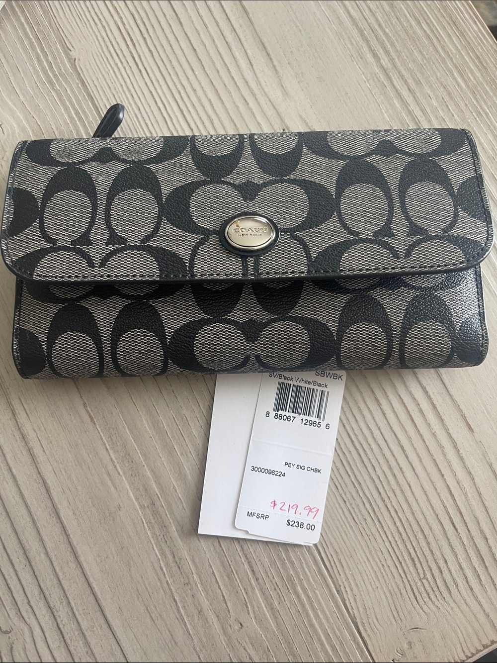 Coach Black and Cream Signature Continental Wallet